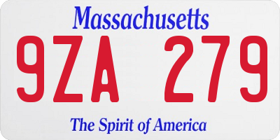 MA license plate 9ZA279