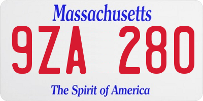 MA license plate 9ZA280