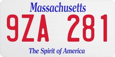 MA license plate 9ZA281