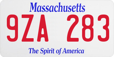 MA license plate 9ZA283