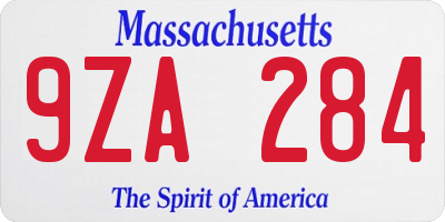 MA license plate 9ZA284