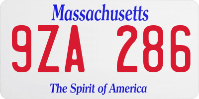 MA license plate 9ZA286