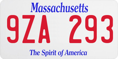 MA license plate 9ZA293