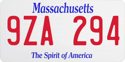 MA license plate 9ZA294