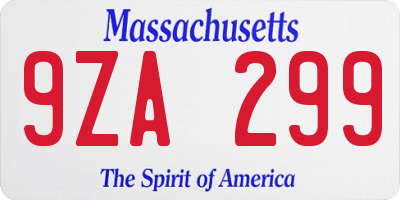 MA license plate 9ZA299