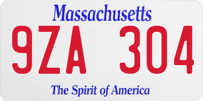 MA license plate 9ZA304