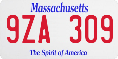 MA license plate 9ZA309