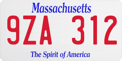MA license plate 9ZA312