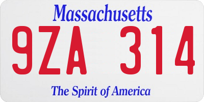 MA license plate 9ZA314