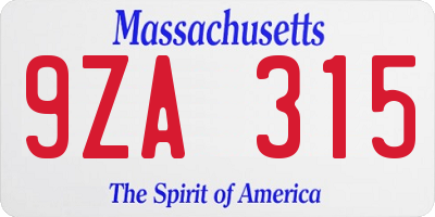 MA license plate 9ZA315