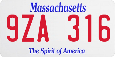 MA license plate 9ZA316