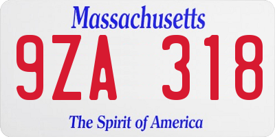 MA license plate 9ZA318