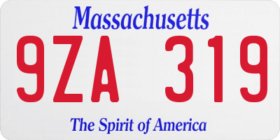 MA license plate 9ZA319