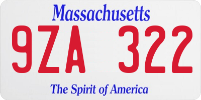 MA license plate 9ZA322