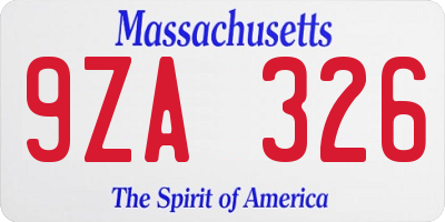 MA license plate 9ZA326