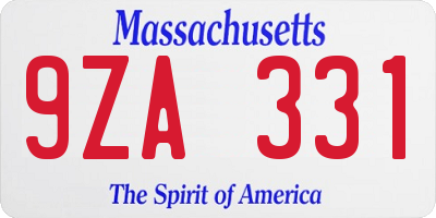 MA license plate 9ZA331