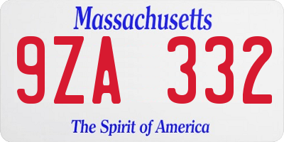 MA license plate 9ZA332