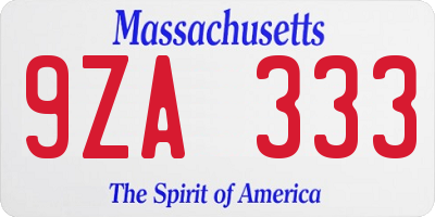 MA license plate 9ZA333