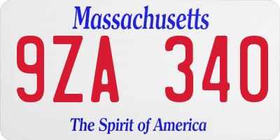 MA license plate 9ZA340