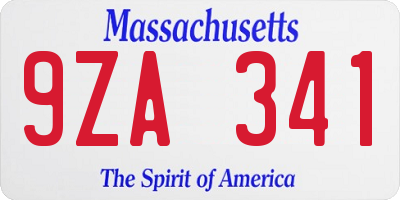 MA license plate 9ZA341