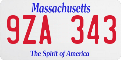 MA license plate 9ZA343