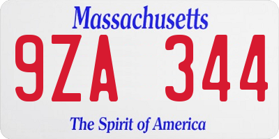 MA license plate 9ZA344