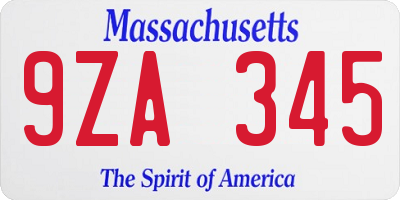 MA license plate 9ZA345