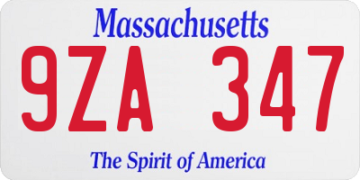 MA license plate 9ZA347