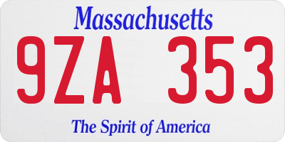 MA license plate 9ZA353