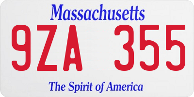 MA license plate 9ZA355