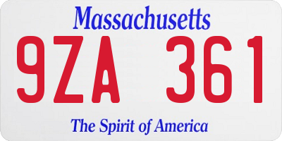 MA license plate 9ZA361