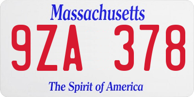 MA license plate 9ZA378
