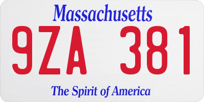 MA license plate 9ZA381