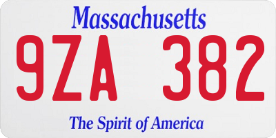 MA license plate 9ZA382