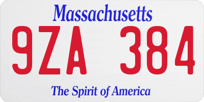 MA license plate 9ZA384