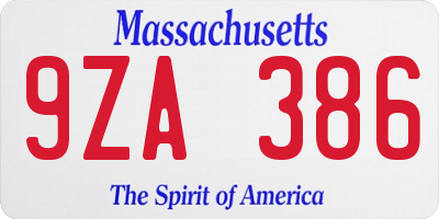 MA license plate 9ZA386