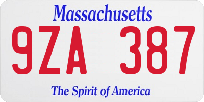 MA license plate 9ZA387