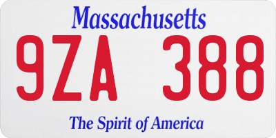 MA license plate 9ZA388