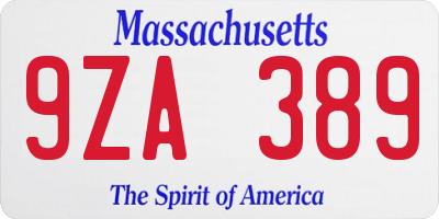 MA license plate 9ZA389