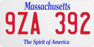 MA license plate 9ZA392