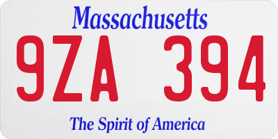MA license plate 9ZA394