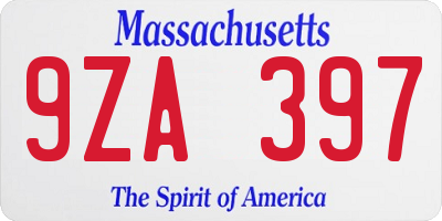MA license plate 9ZA397