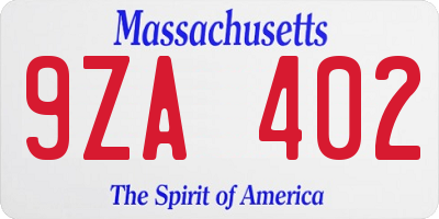 MA license plate 9ZA402