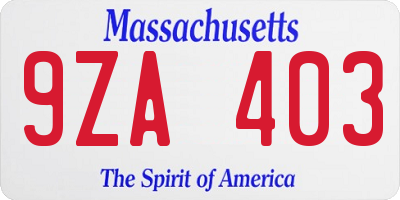 MA license plate 9ZA403