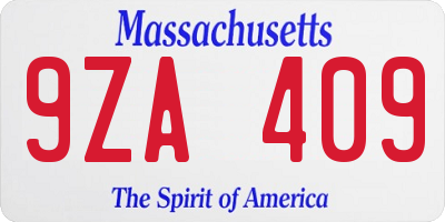 MA license plate 9ZA409