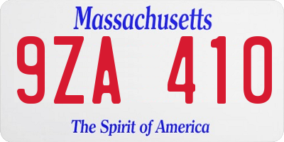 MA license plate 9ZA410