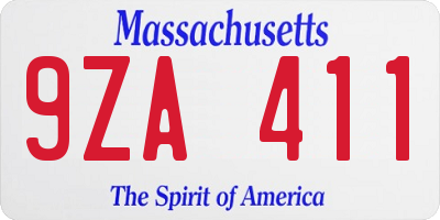 MA license plate 9ZA411
