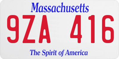 MA license plate 9ZA416