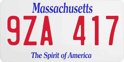 MA license plate 9ZA417