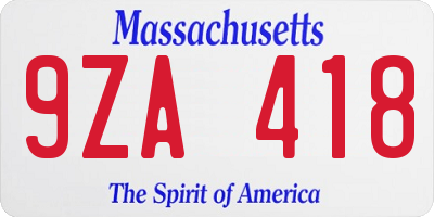 MA license plate 9ZA418